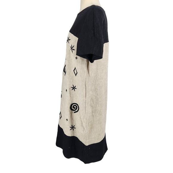 SALE Vintage Liz Claiborne Dresses Linen Embroidered Beaded Rounded Shoulder - Picture 3 of 7